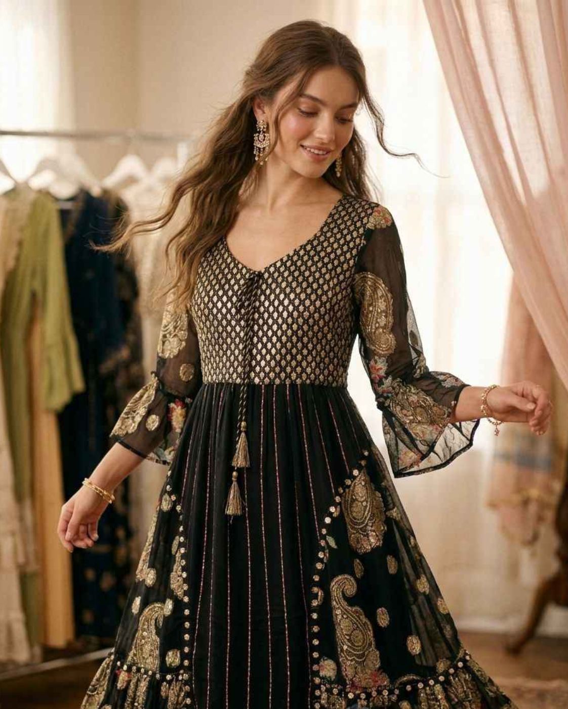 Aurora Midi – Boho Dress with Floral Embroidery | Elegant Midi Length