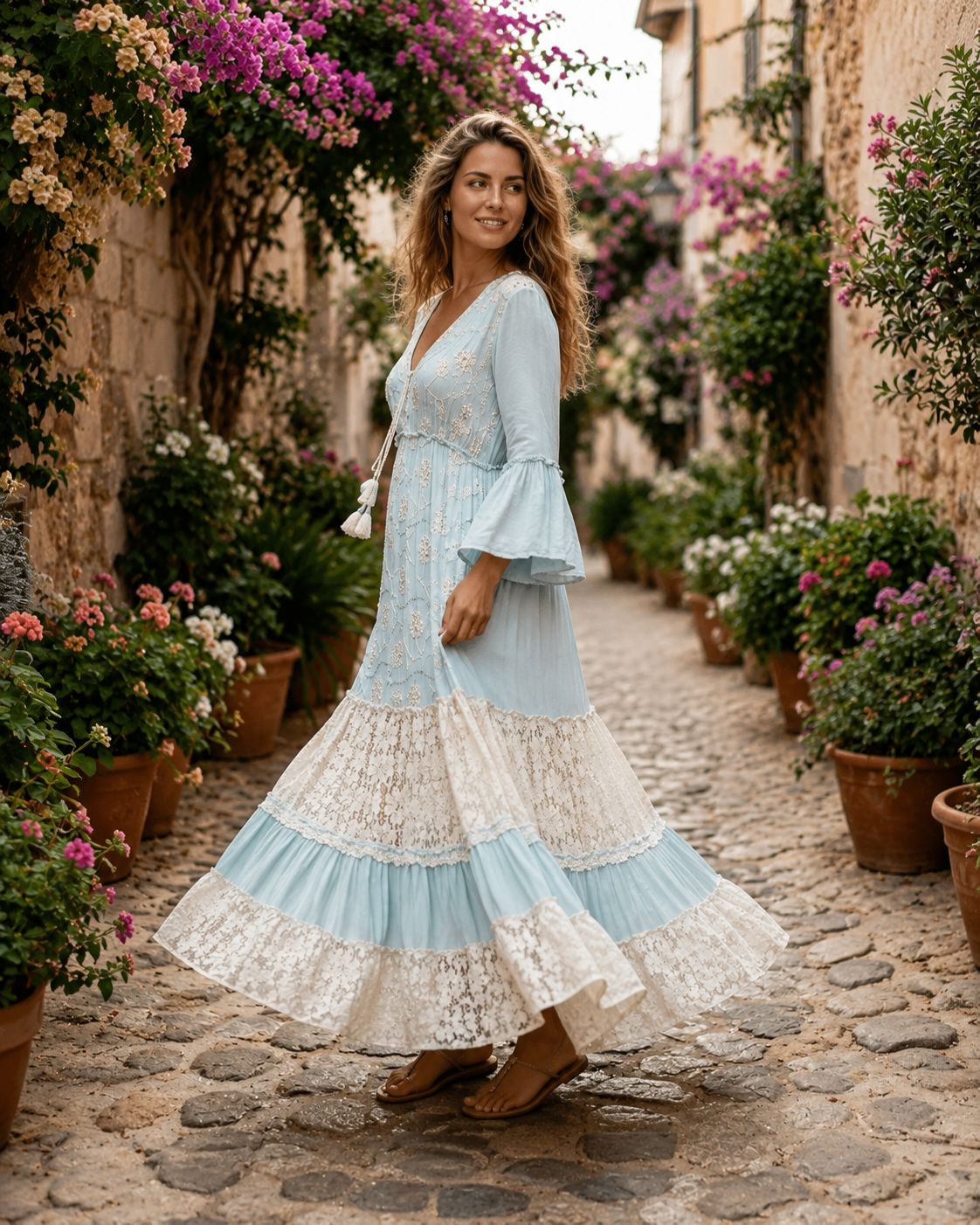 Bohemian Soul – Maxi Dress with Lace and Embroidery | Free and Elegant