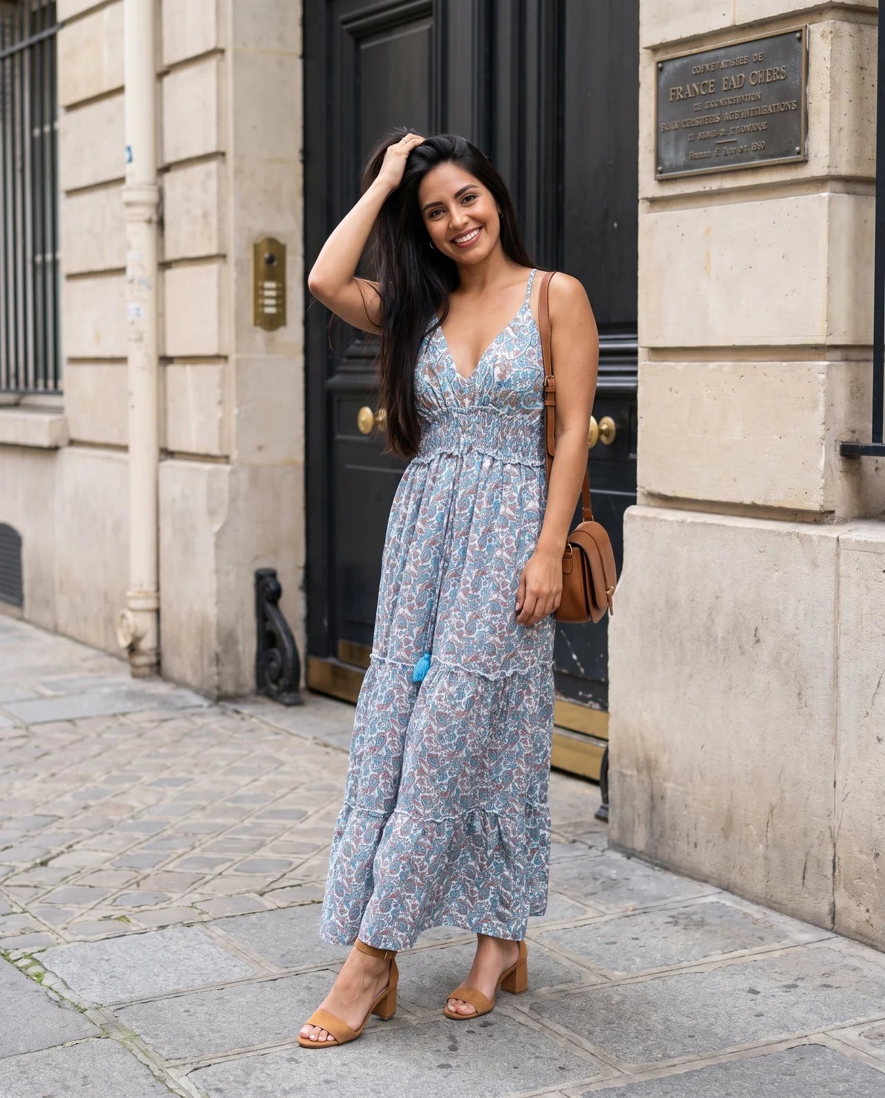 Ayla Dress – Elegant Long Strappy Viscose Dress with Hand-Applied Delicate Stone Detailing