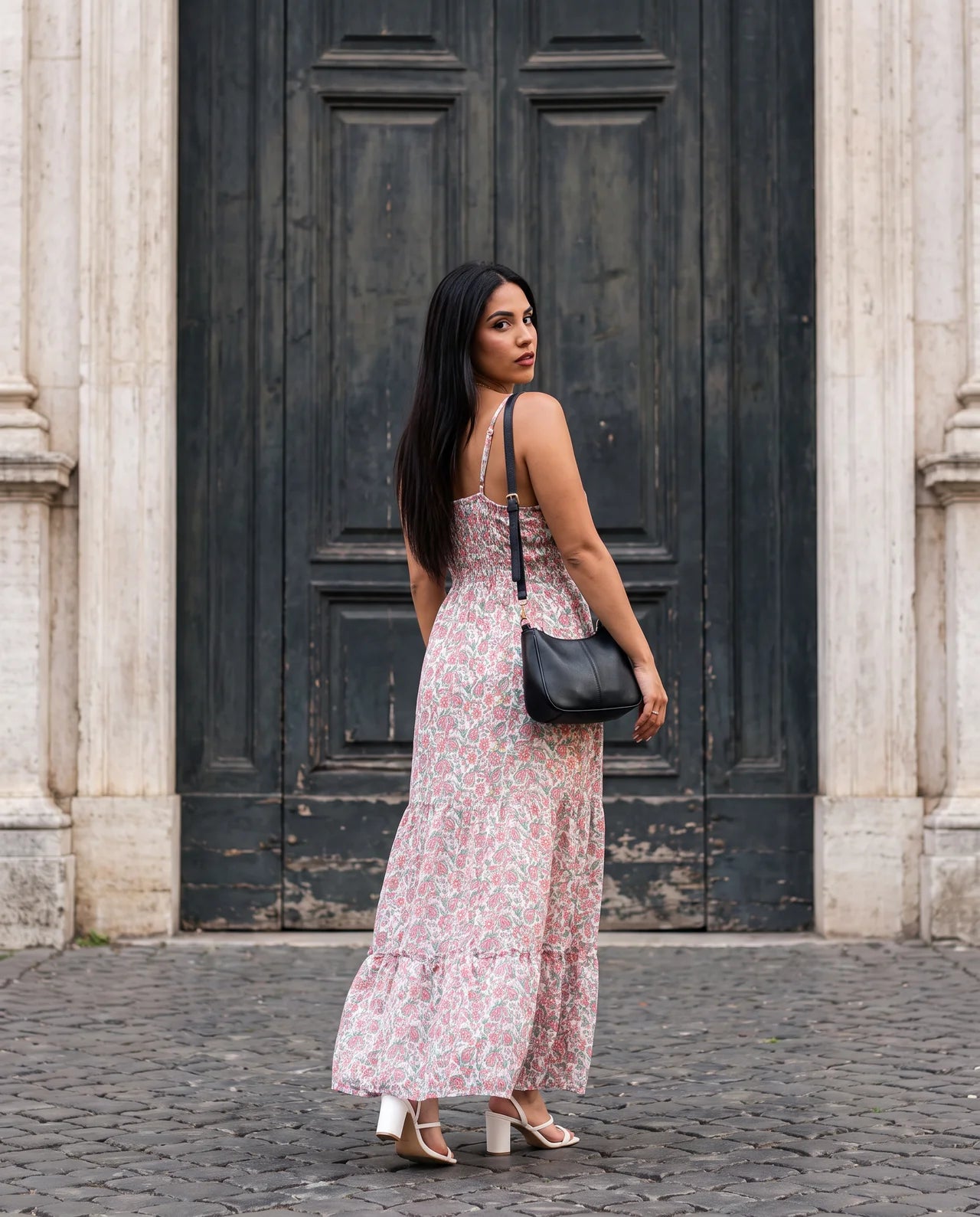 Ayla Dress – Elegant Long Strappy Viscose Dress with Hand-Applied Delicate Stone Detailing
