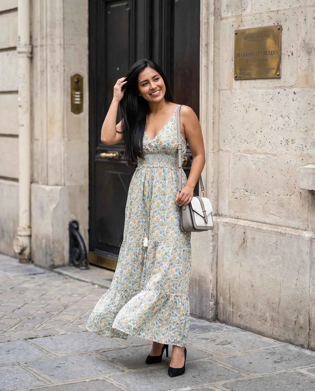 Ayla Dress – Elegant Long Strappy Viscose Dress with Hand-Applied Delicate Stone Detailing