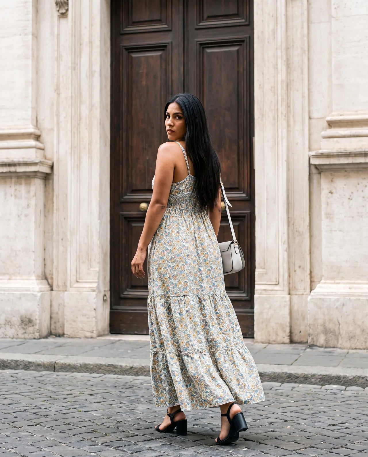 Ayla Dress – Elegant Long Strappy Viscose Dress with Hand-Applied Delicate Stone Detailing