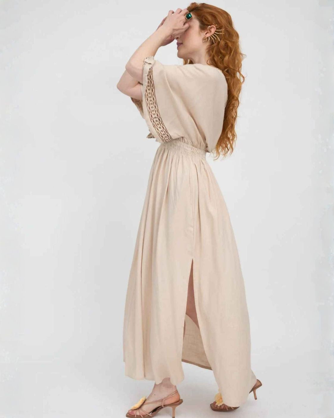 Noor Maxi – Vestido Largo Boho Beige con Encaje | Viscosa Suave