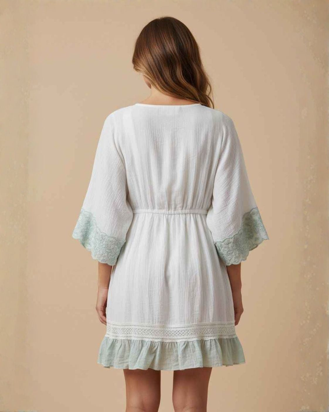 Flora Boho – Short Dress with Floral Embroidery | Green and Pink