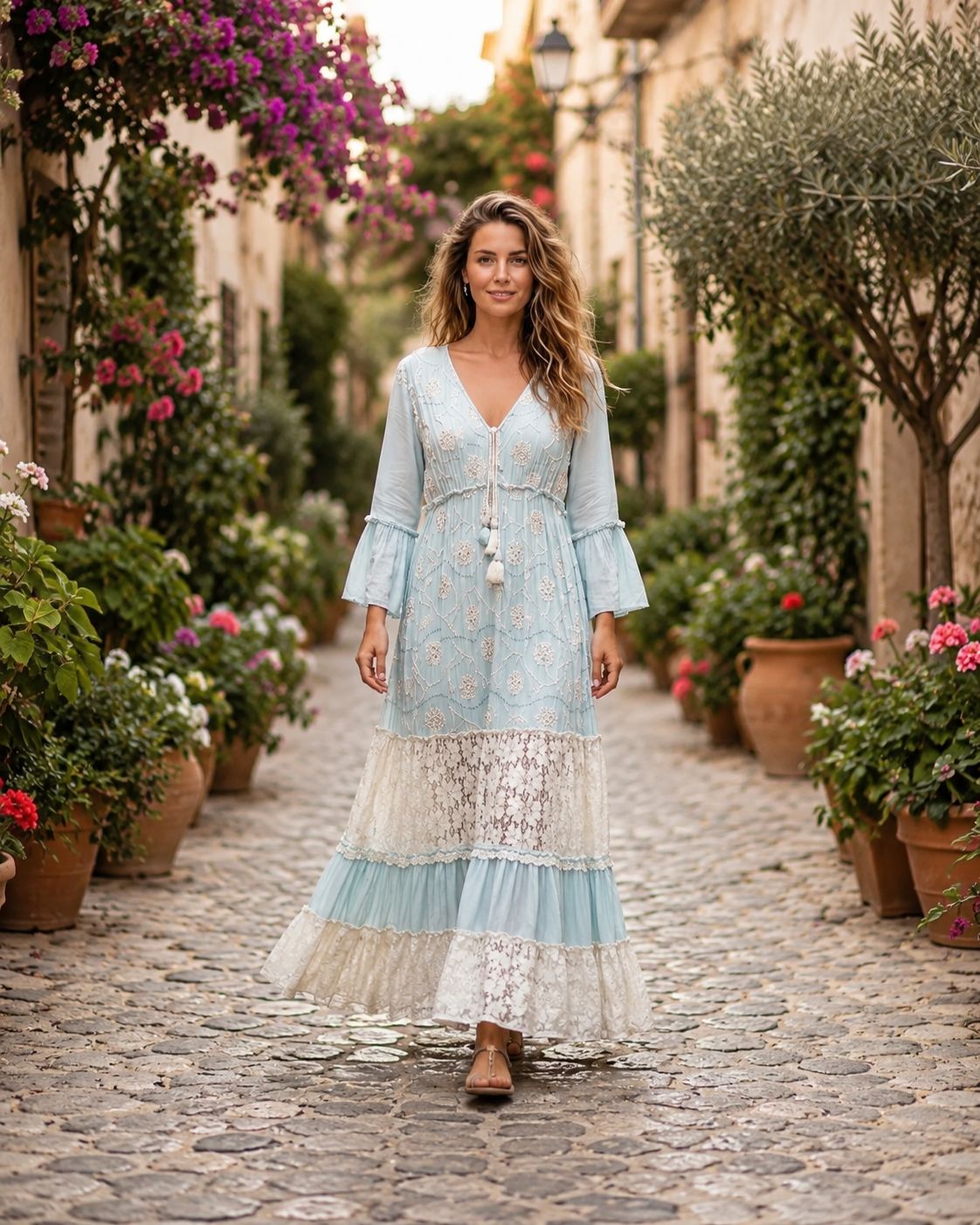 Bohemian Soul – Maxi Dress with Lace and Embroidery | Free and Elegant