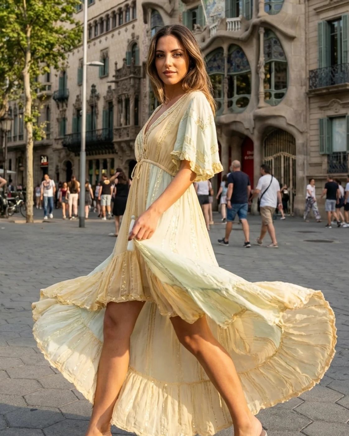 Solara – Vestido Boho Bordado Asimétrico | Colores Vivos de Verano
