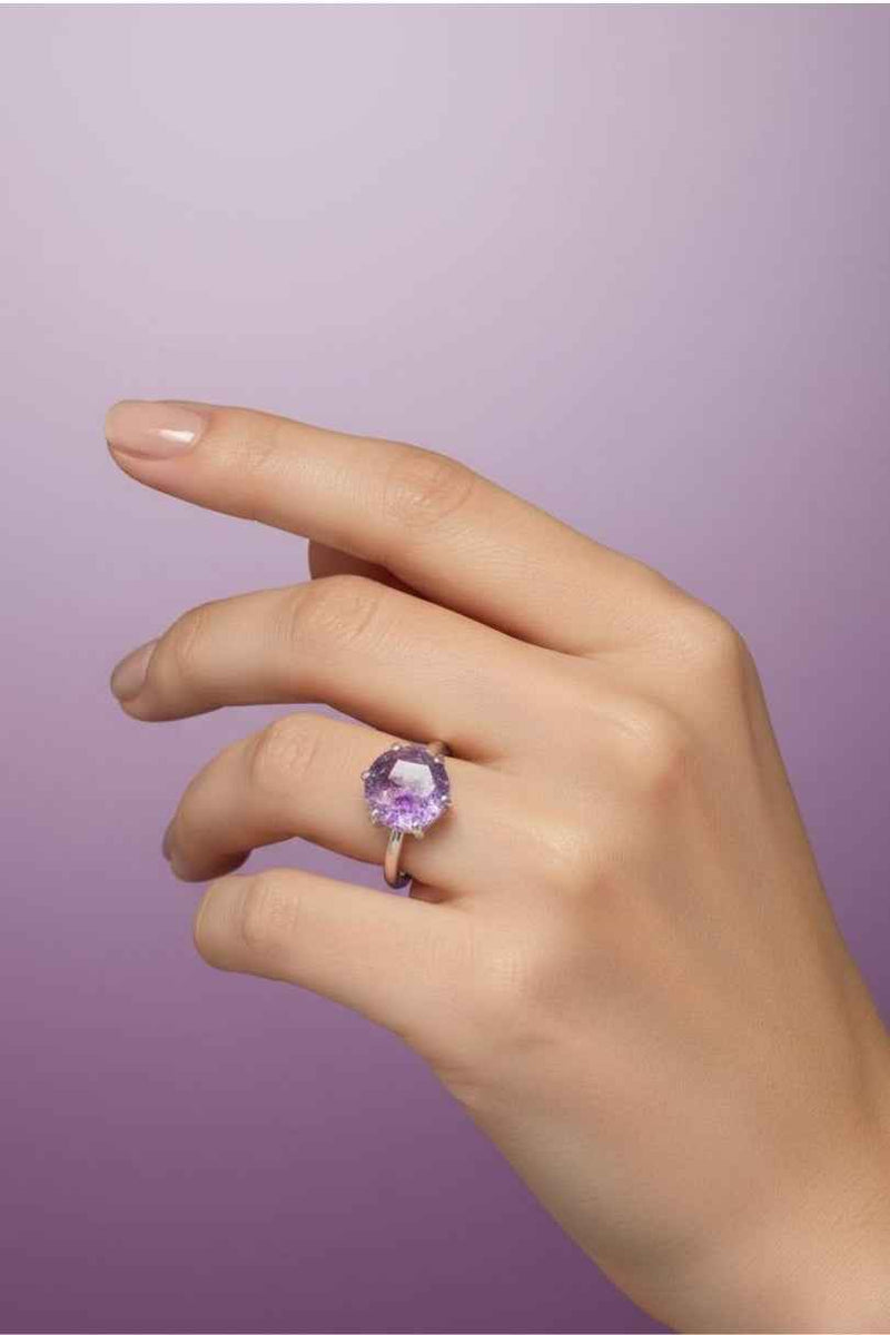 Anillo de plata con piedra amatista natural