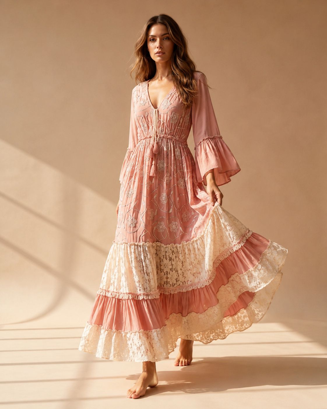 Bohemian Soul – Maxi Dress with Lace and Embroidery | Free and Elegant