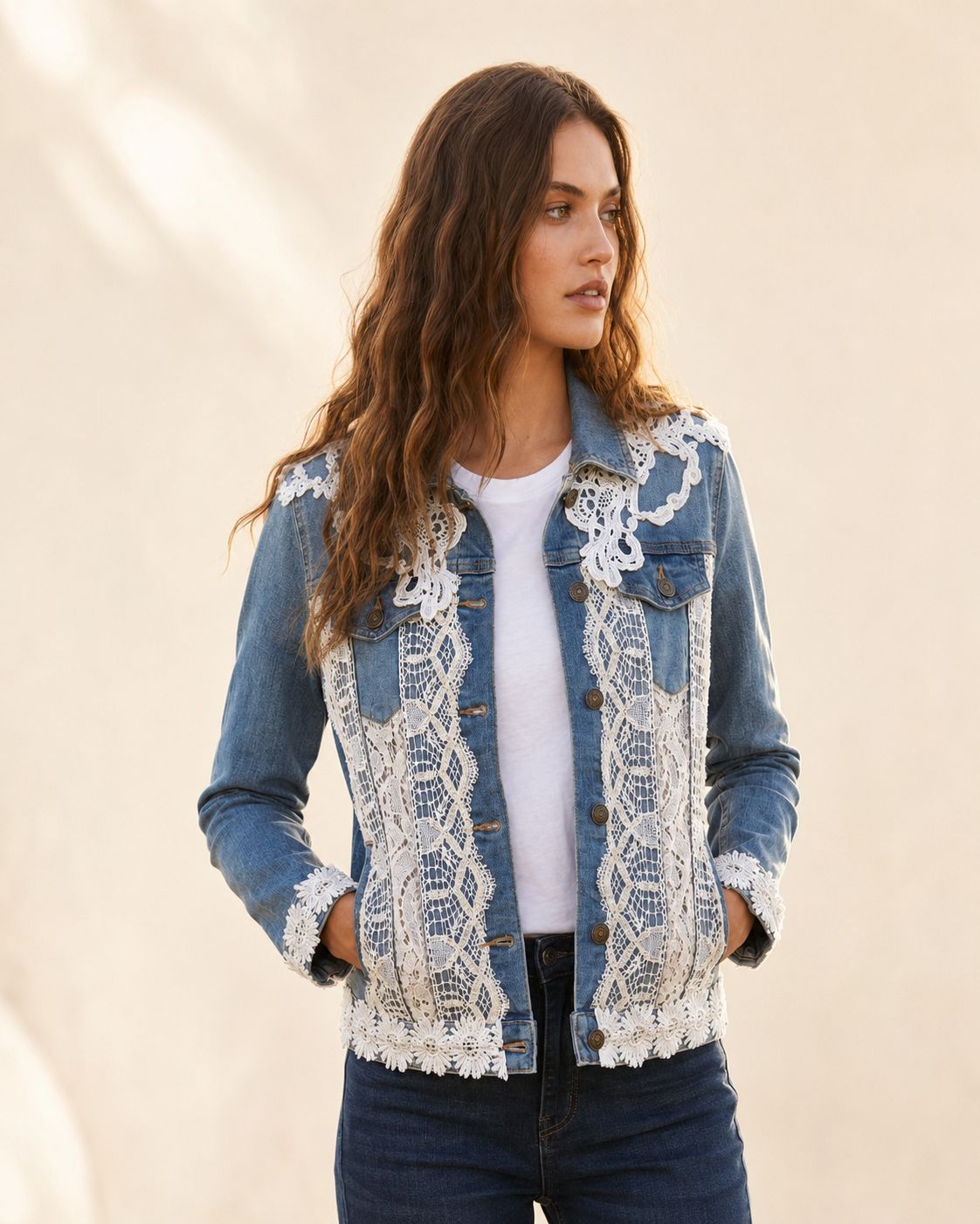 Luna Lace - Bohemian Denim Jacket with Lace | Spirit Blue | Artisan Denim