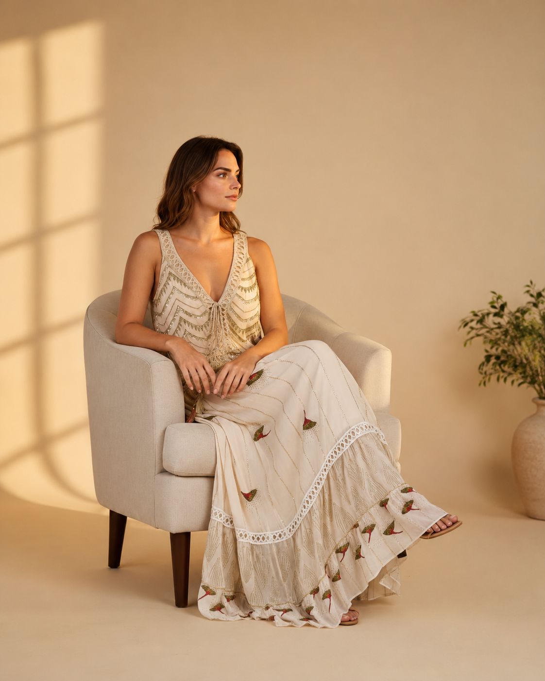 Noira – Boho Embroidered Maxi Dress for Parties | Elegant Straps