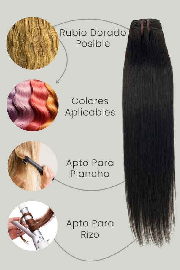 Extensiones de Cabello Natural Remy Liso Cosido 45 cm (18”) Virgin Hair