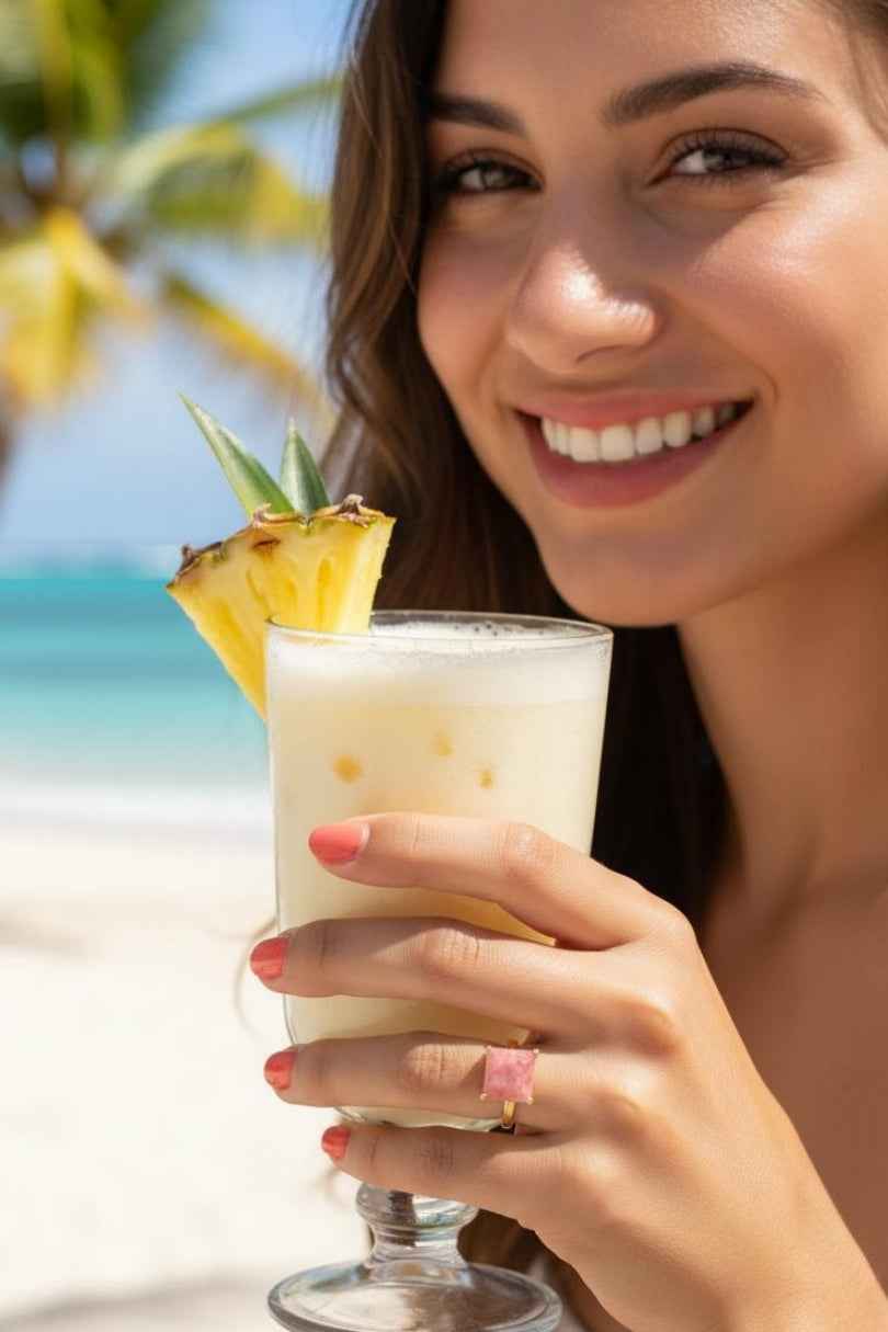 Anillo dorado con piedra rosa cuadrada