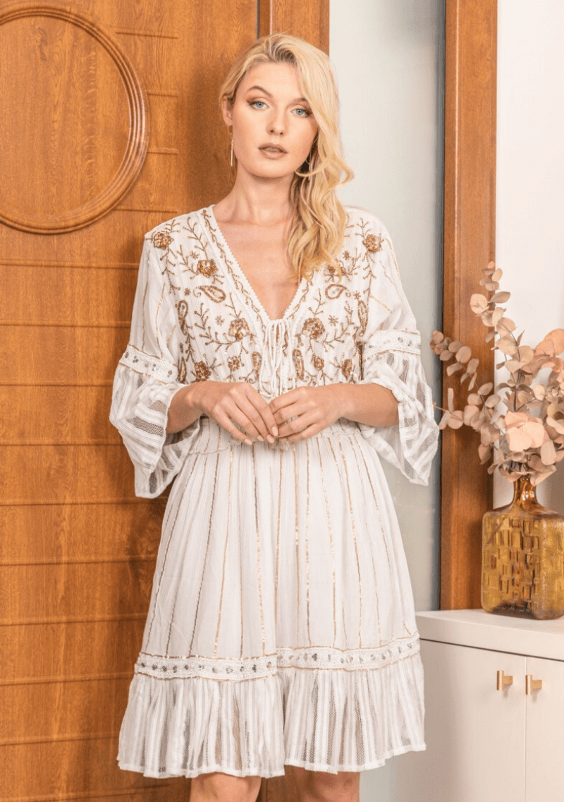 Vestido “Encanto de Lino y Oro” - Sufi Boho