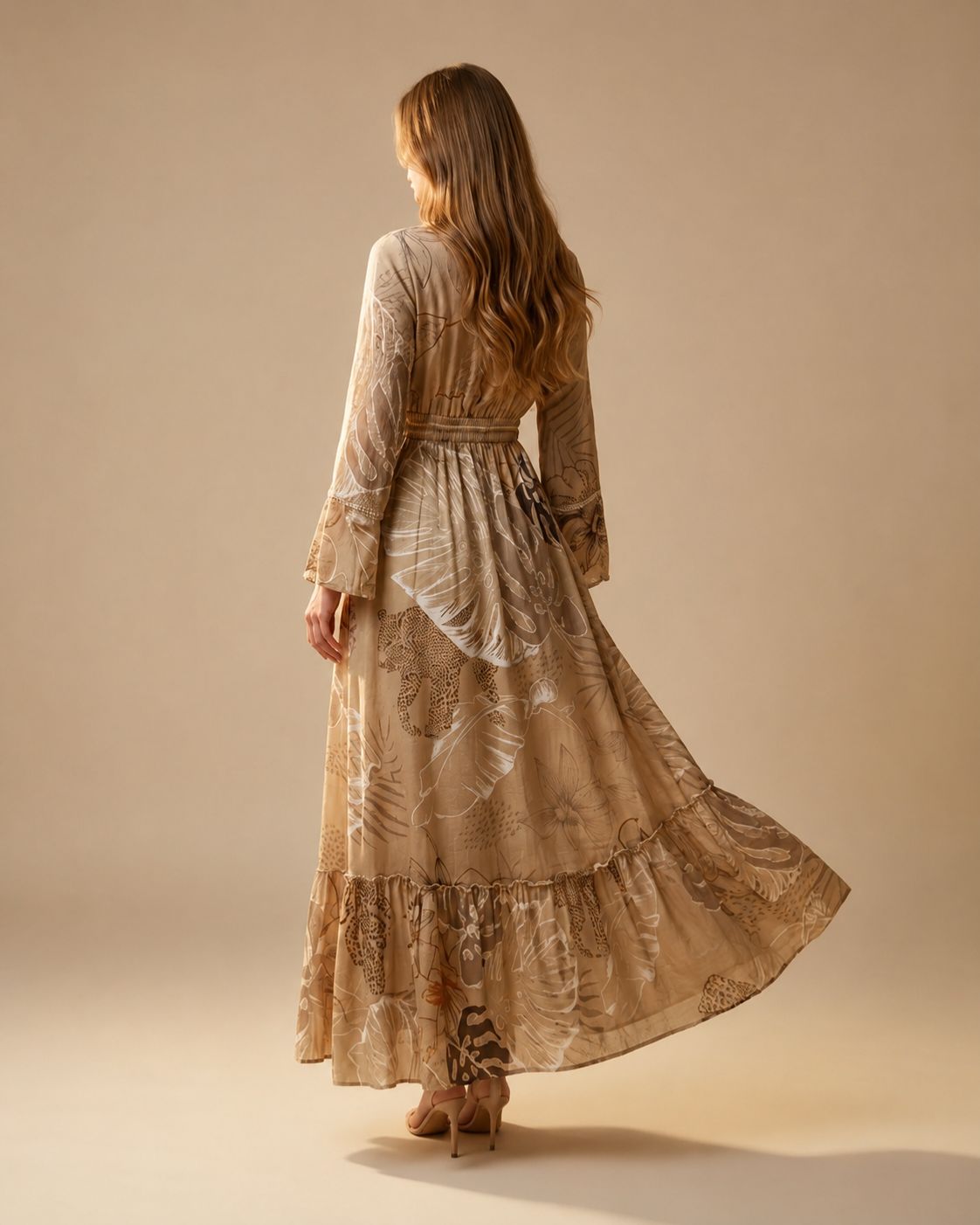 Sand Elegance – Boho Beige and Gold Long Dress | Natural Cotton