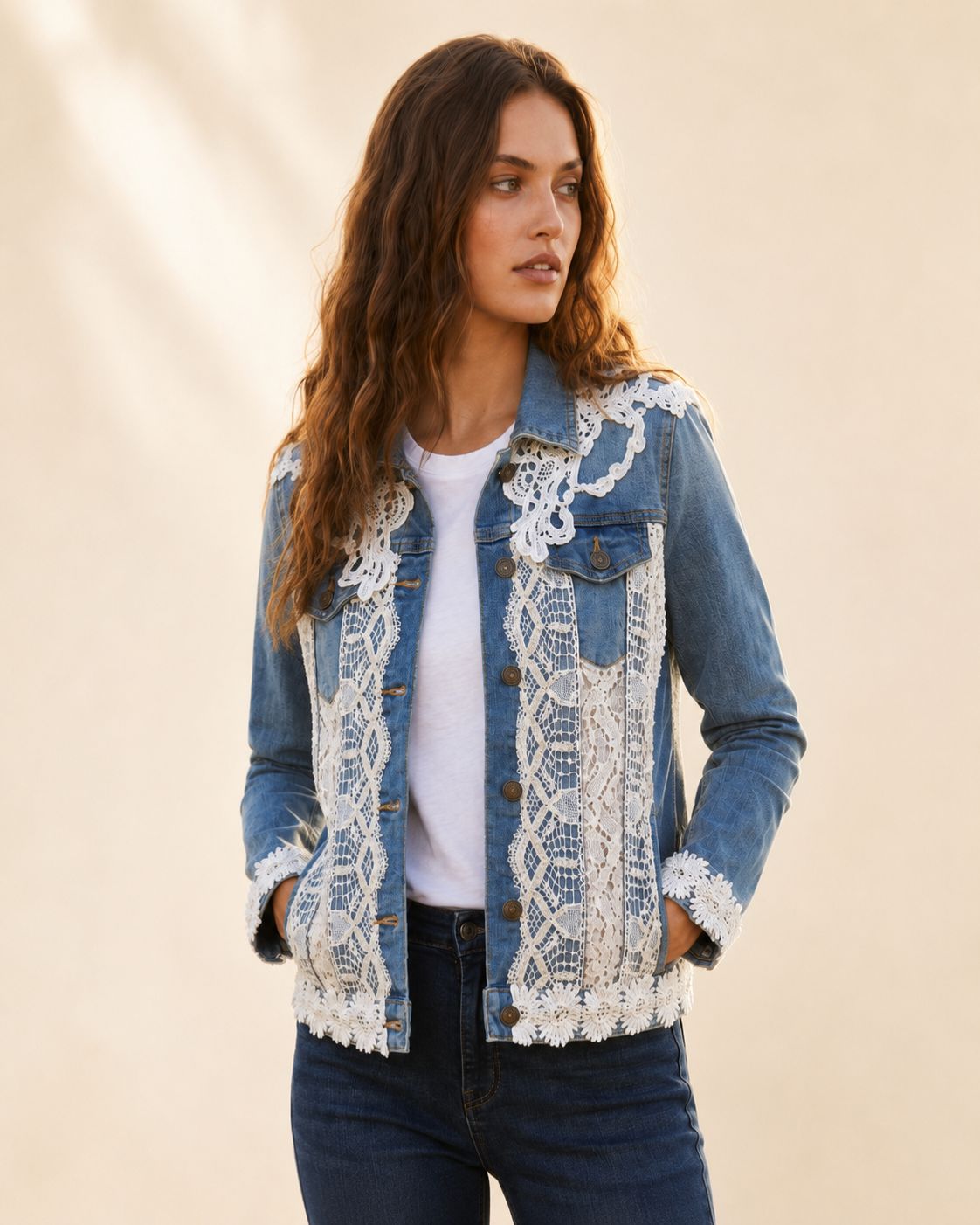 Luna Lace - Bohemian Denim Jacket with Lace | Spirit Blue | Artisan Denim