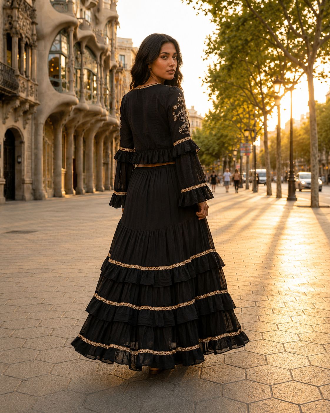 Aura Dorado – Two-Piece Boho Set with Gold Embroidery