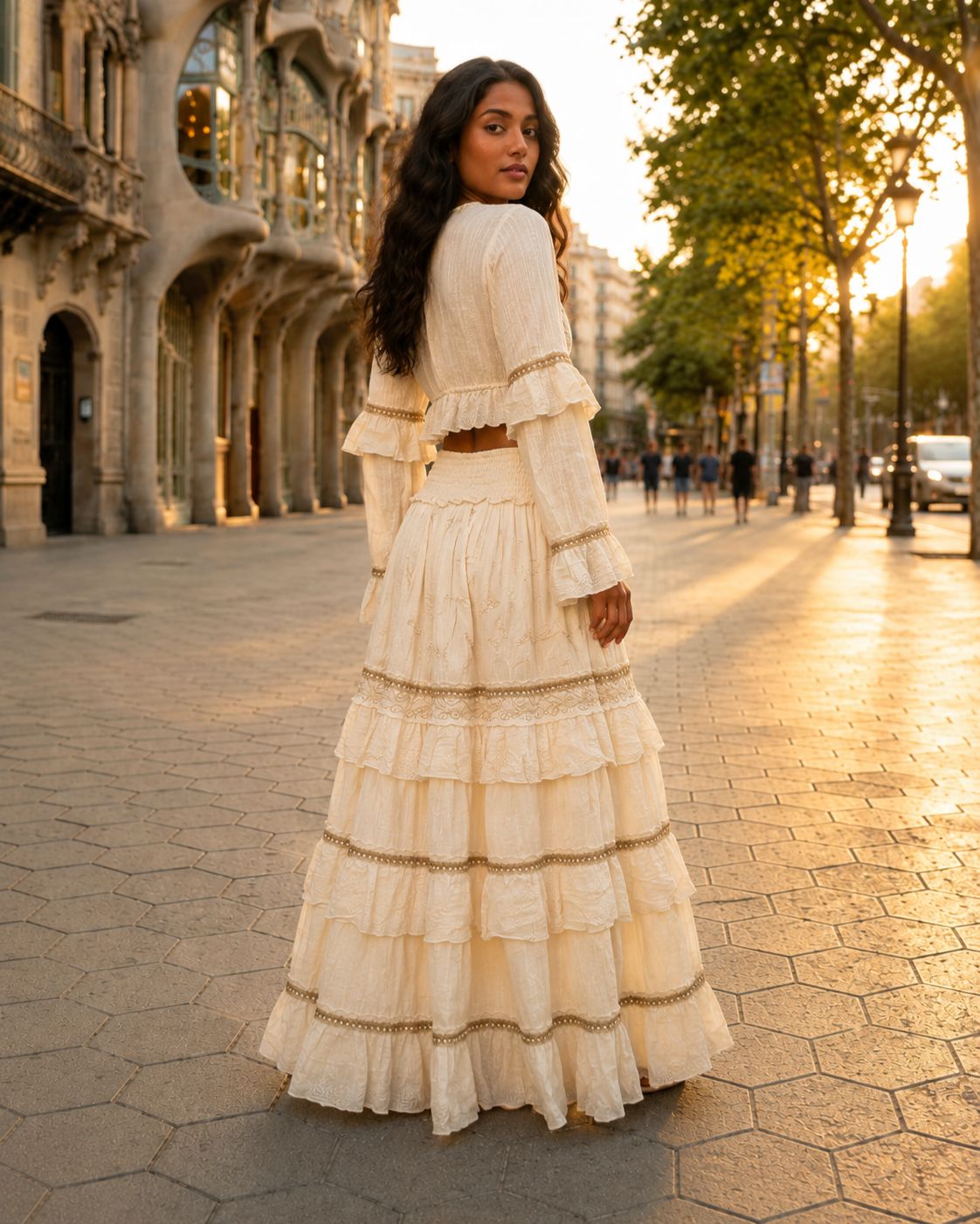 Aura Dorado – Two-Piece Boho Set with Gold Embroidery