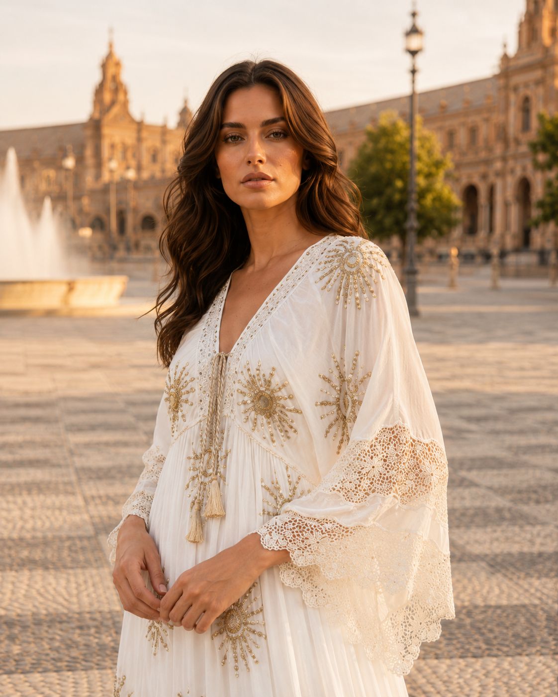 Luz de Marfil – Boho Maxi Dress with Gold Embroidery | Parties & Weddings