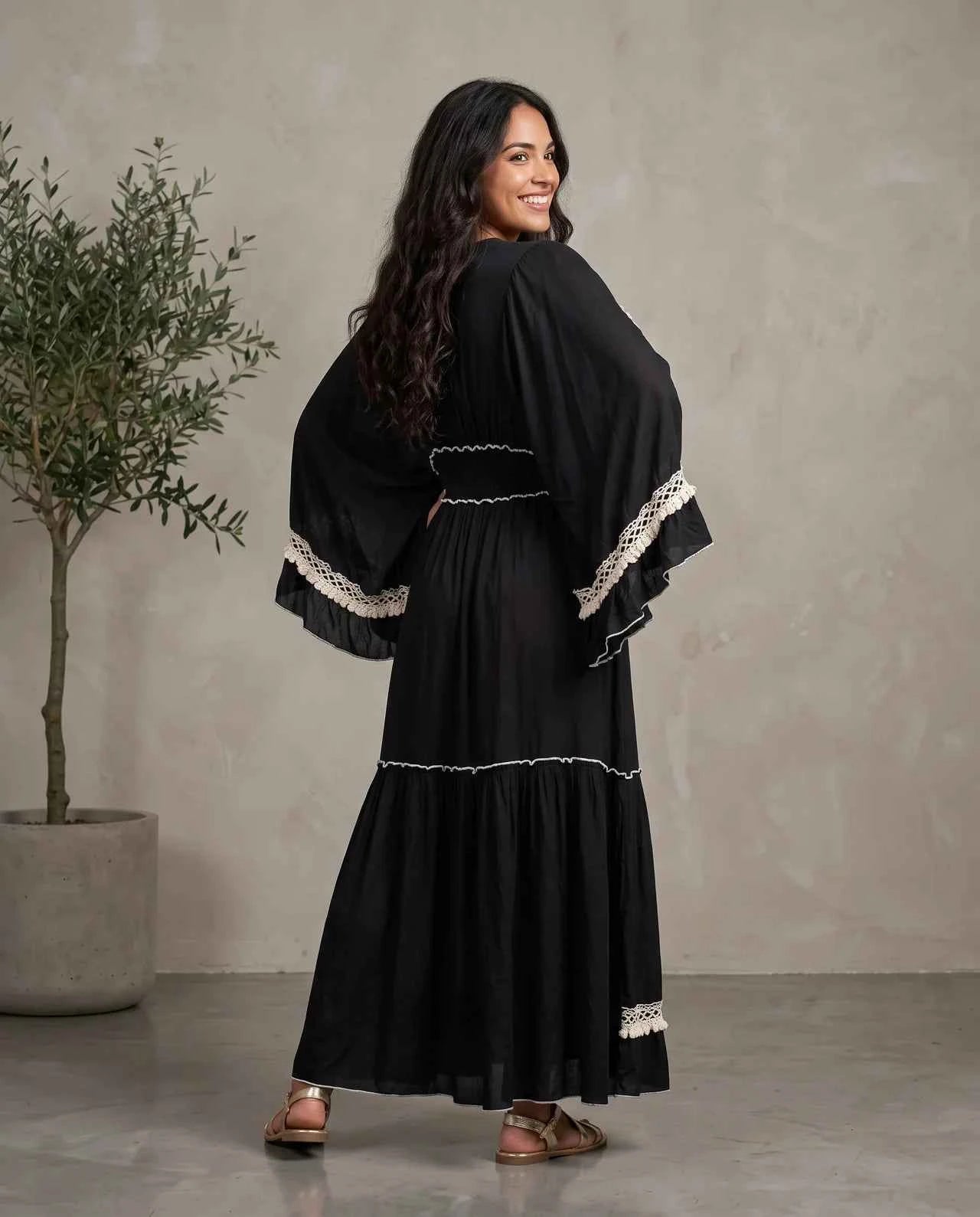 Alif — A Luxurious Viscose Dress, Handcrafted with Intricate Embroidery, Delicate Stones, Mirror Accents, Sequins & Crystal-Like Details