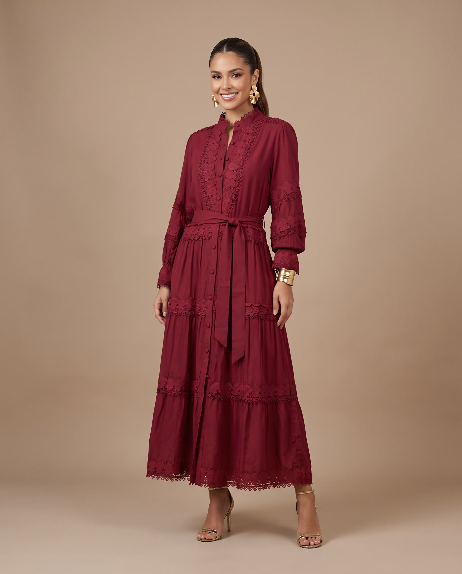 AMNA Embroidered Cotton Long Tunic with Intricate Lace Details