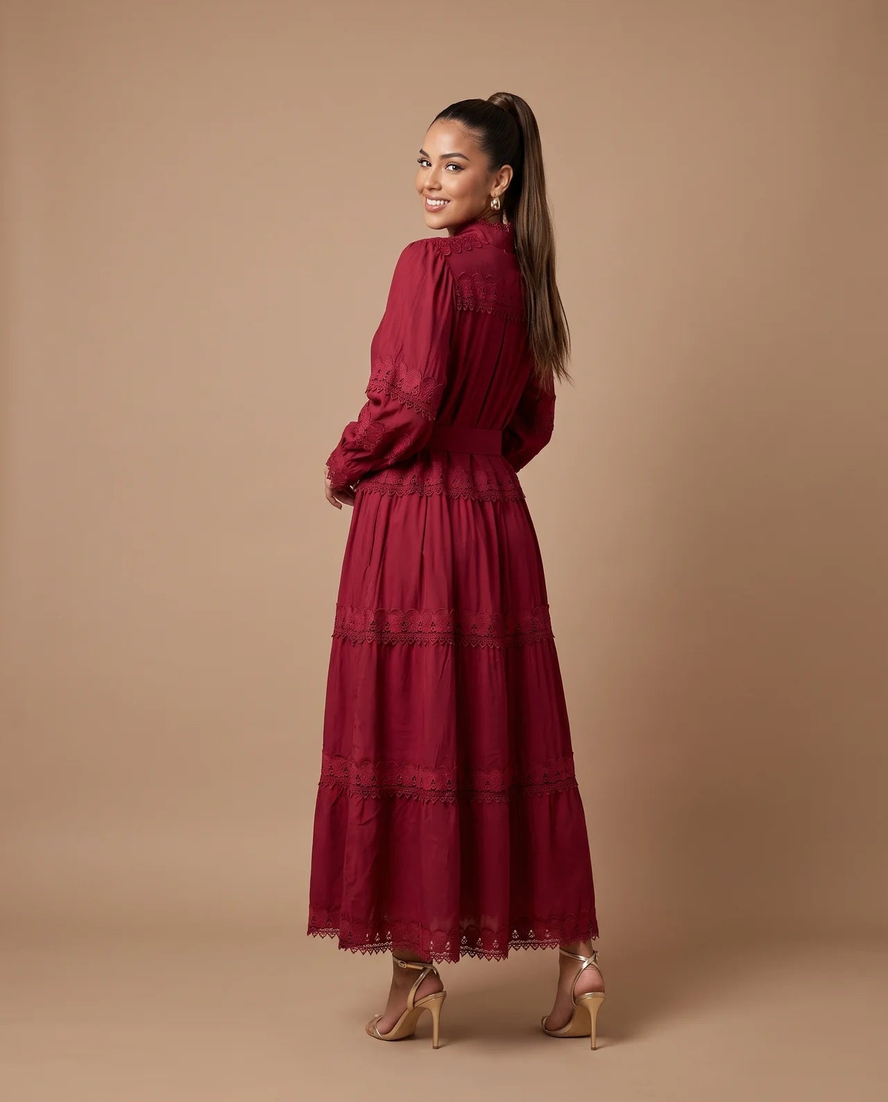 AMNA Embroidered Cotton Long Tunic with Intricate Lace Details