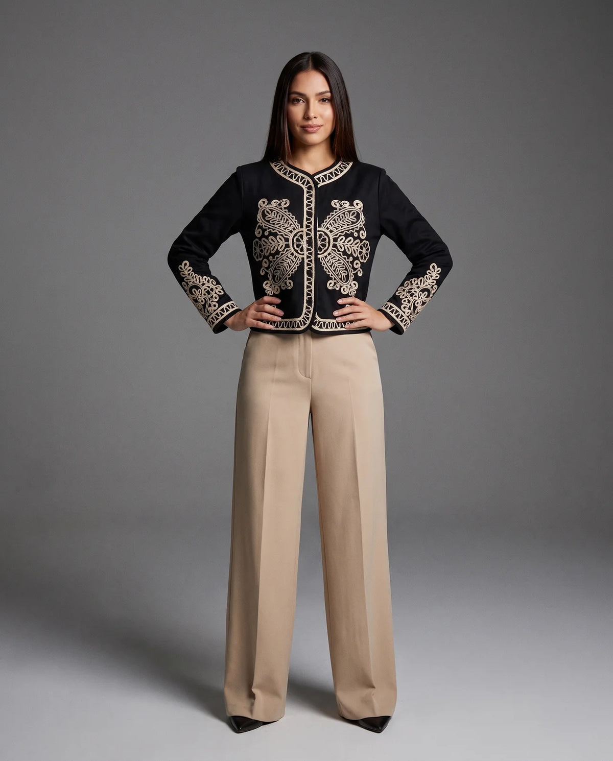 DANAE Handcrafted Paisley & Floral Embroidered Cotton Jacket