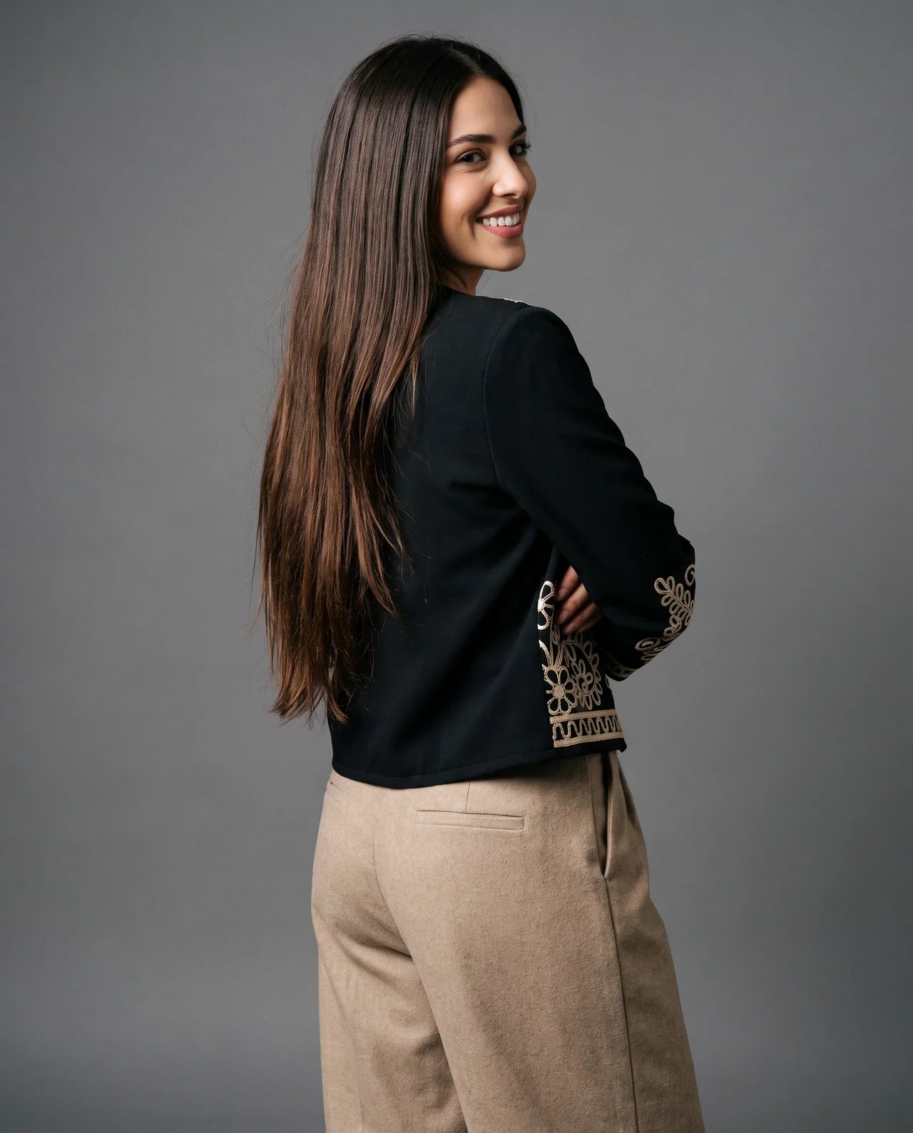 DANAE Handcrafted Paisley & Floral Embroidered Cotton Jacket