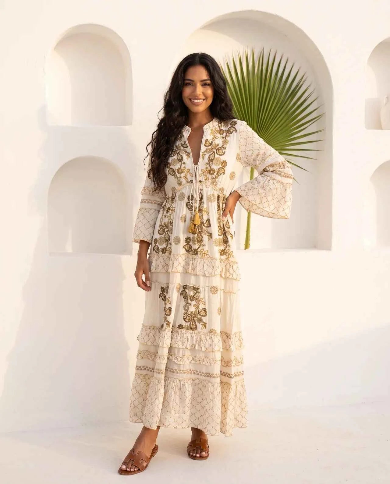Layan Long Tunic – Luxurious Cotton Tunic Adorned with Handcrafted Embroidery, Delicate Beads, Stones & Sequins