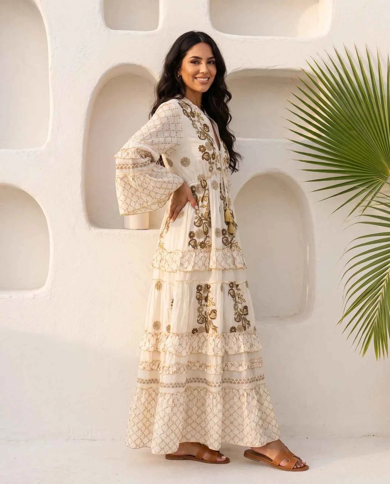 Layan Long Tunic – Luxurious Cotton Tunic Adorned with Handcrafted Embroidery, Delicate Beads, Stones & Sequins
