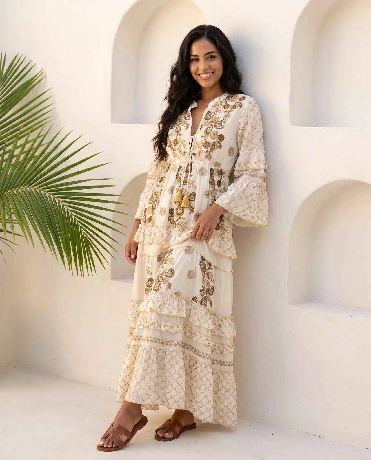 Layan Long Tunic – Luxurious Cotton Tunic Adorned with Handcrafted Embroidery, Delicate Beads, Stones & Sequins