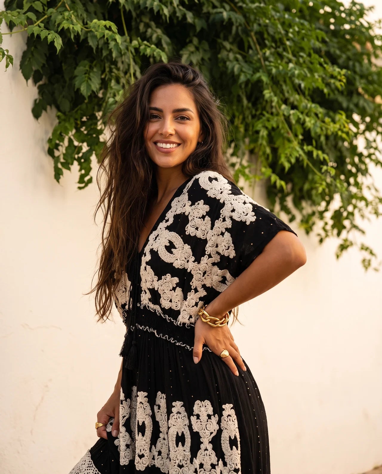 Haizea Long Maxi Dress  Hand Embroidered Boho Elegance with Intricate Sequin Detailing