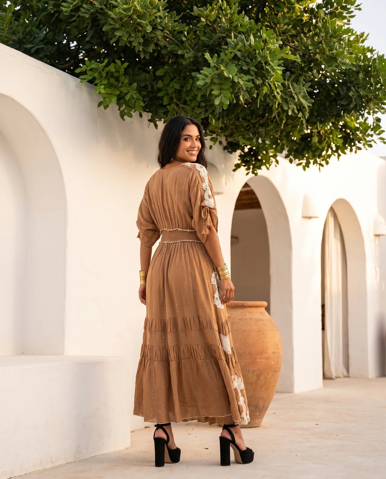 Haizea Long Maxi Dress  Hand Embroidered Boho Elegance with Intricate Sequin Detailing