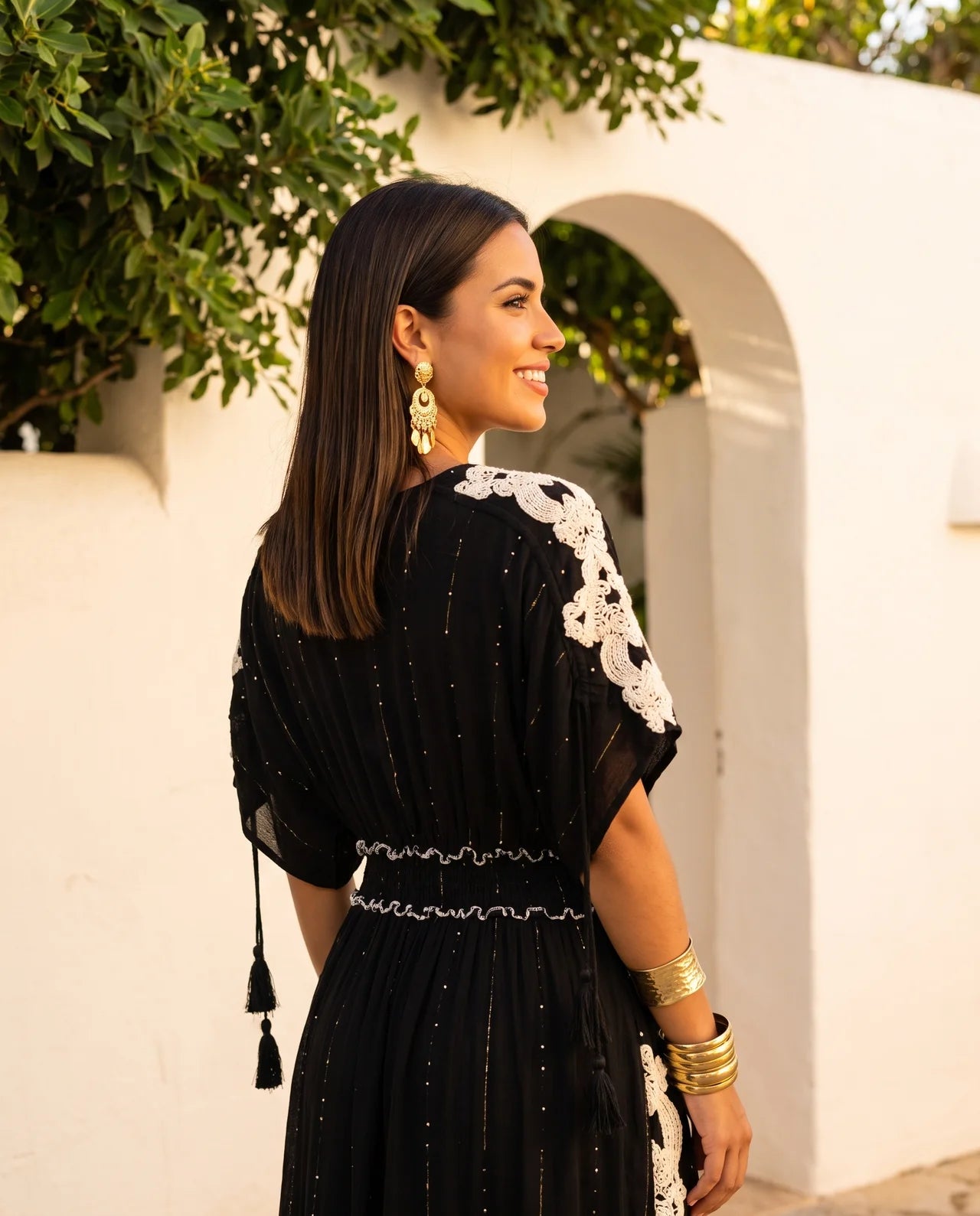 Haizea Long Maxi Dress  Hand Embroidered Boho Elegance with Intricate Sequin Detailing