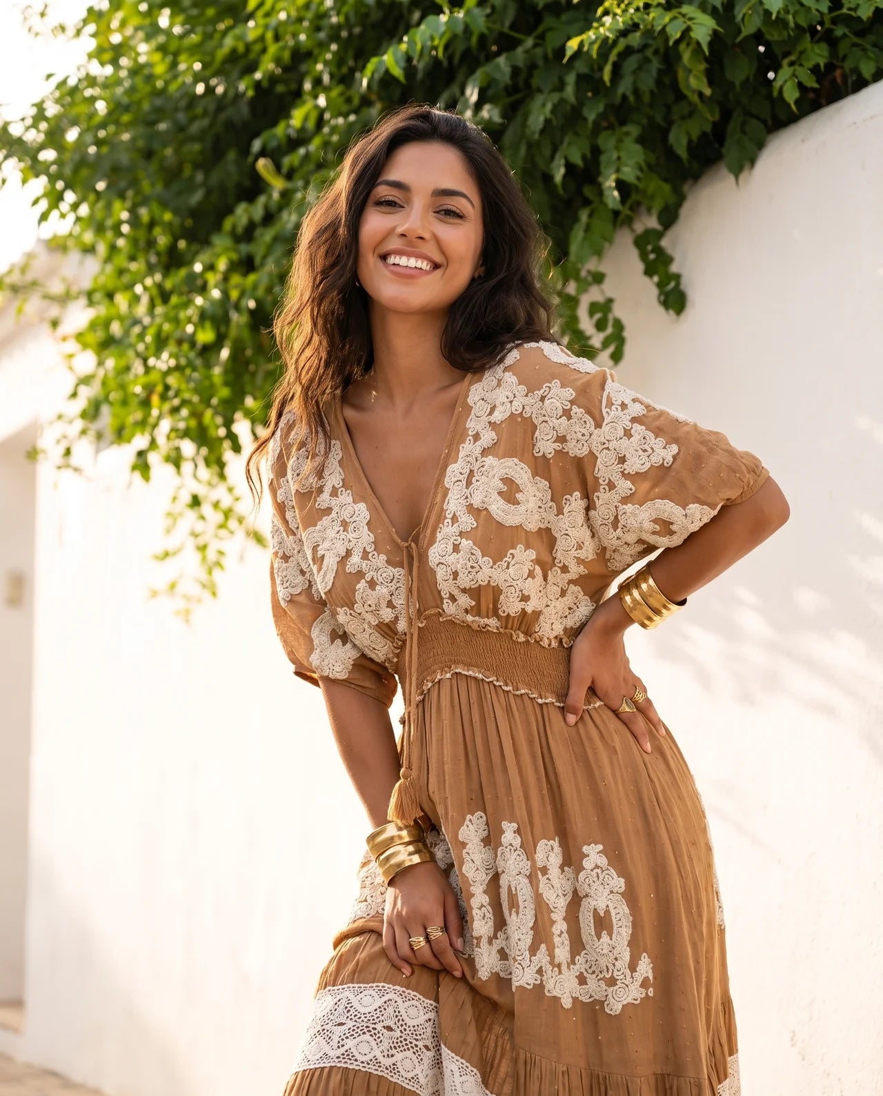 Haizea Long Maxi Dress  Hand Embroidered Boho Elegance with Intricate Sequin Detailing