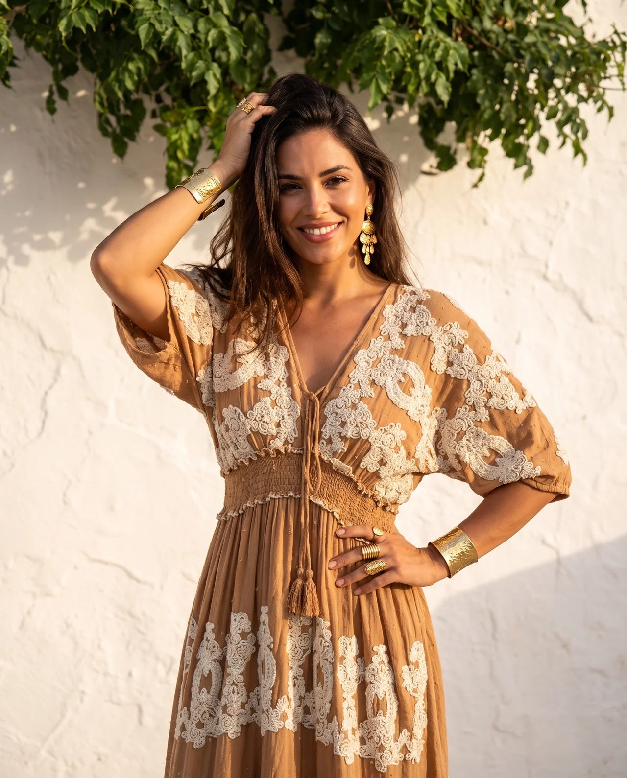 Haizea Long Maxi Dress  Hand Embroidered Boho Elegance with Intricate Sequin Detailing
