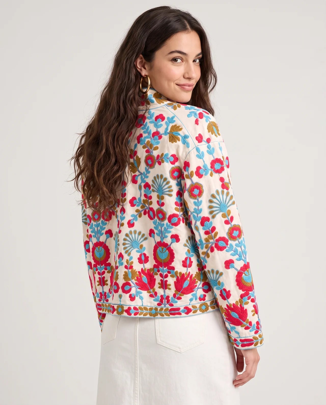 INZI Handcrafted Floral Embroidery Velvet & Cotton Jacket