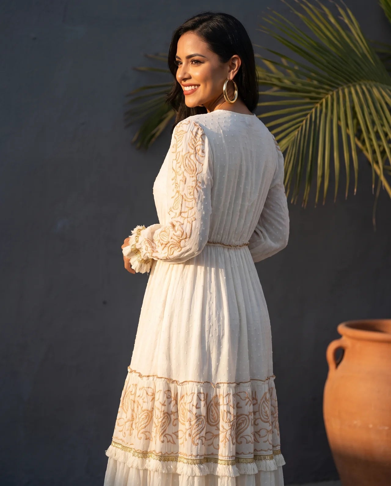 Mihra Long Dress – Hand-Embroidered Cotton Gown with Intricate Sequin Detailing
