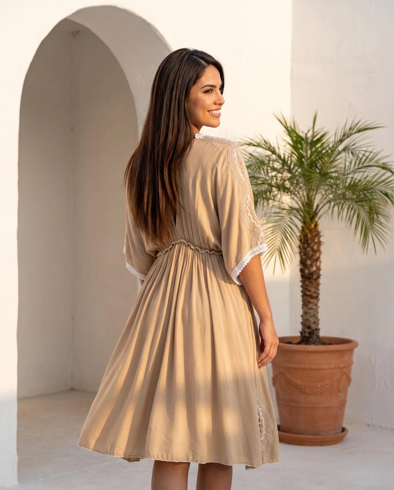 THURAYA Embroidered Viscose Bohemian Dress with Delicate Floral Details & Artisan Tassels