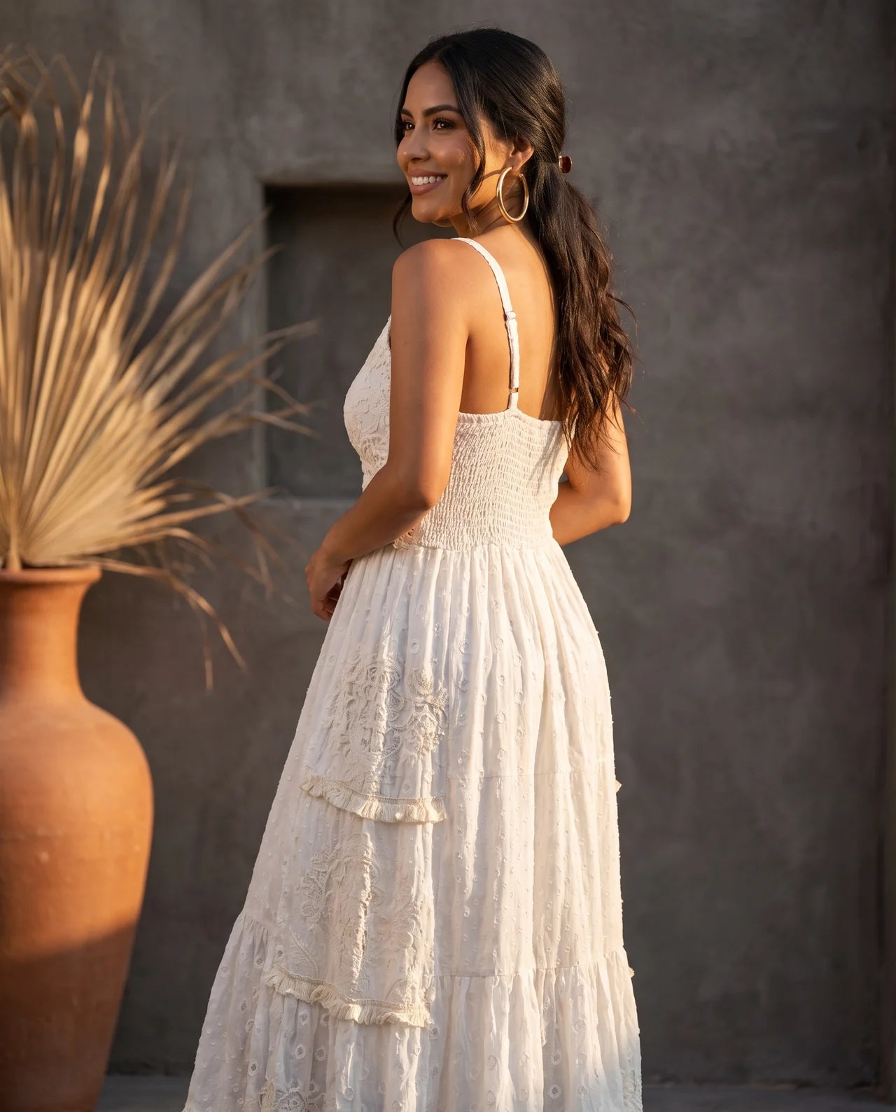 Vesa Strap Long Dress – Exquisite Hand-Embroidered Cotton Gown with Timeless Bohemian Elegance