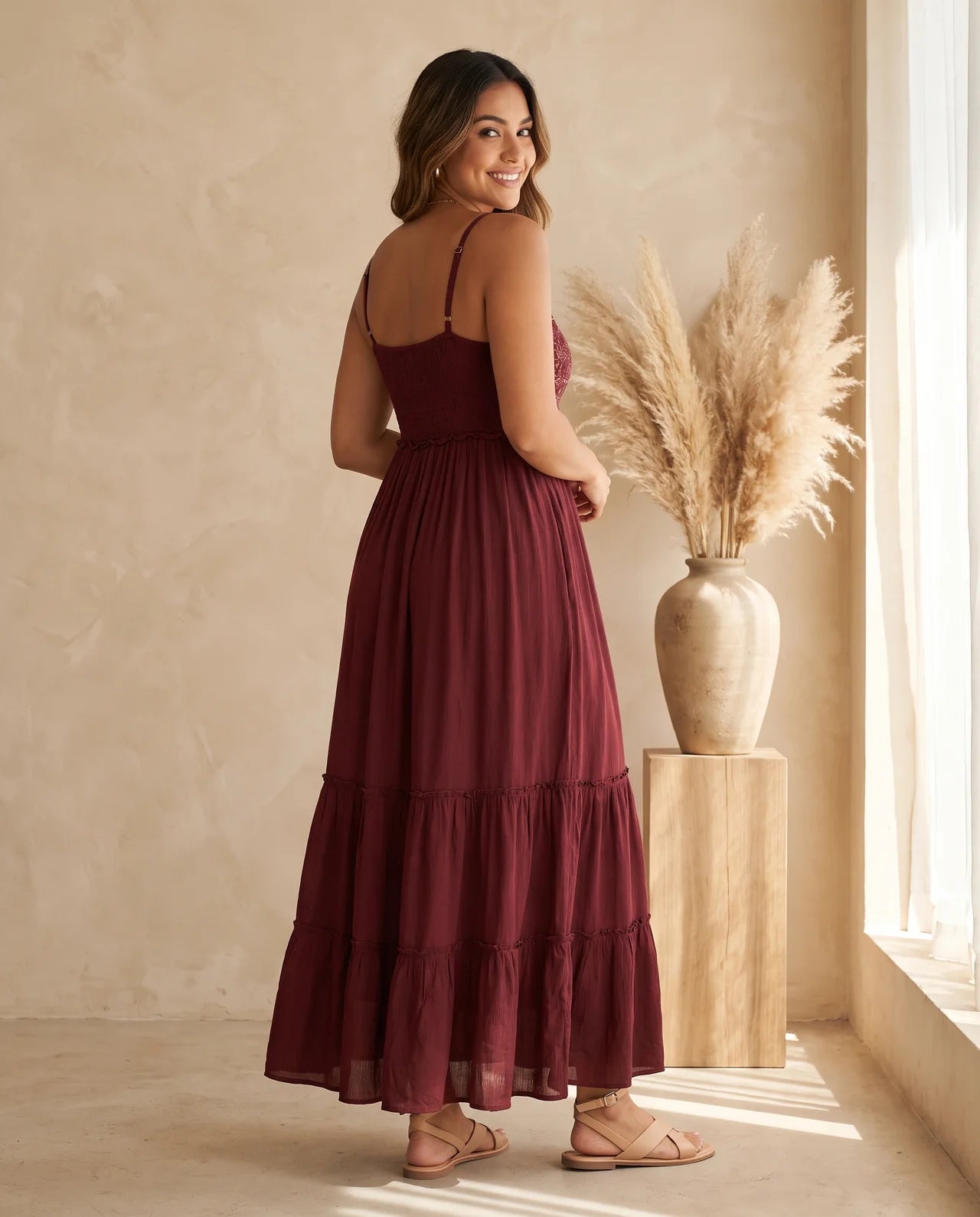 ZAYA – Exquisite Viscose Strap Maxi Dress with Intricate Stonework, Artisan-Inspired Motifs & Flowing Bohemian Silhouette