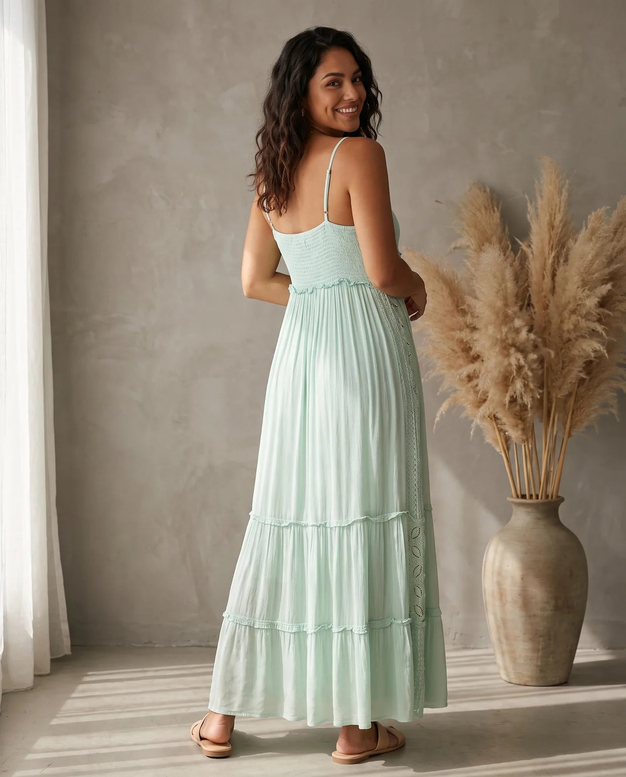 ZAYA – Exquisite Viscose Strap Maxi Dress with Intricate Stonework, Artisan-Inspired Motifs & Flowing Bohemian Silhouette